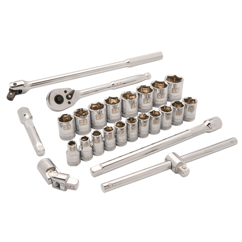 Metric Socket Set, 25 Pcs, 1/2" Drive Size Groupe Belzile Dickner