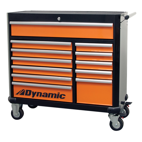 Armoire &agrave; outils mobile, 12 tiroirs, 42" la x 18" p x 41" h, Noir/Orange Groupe Belzile Dickner