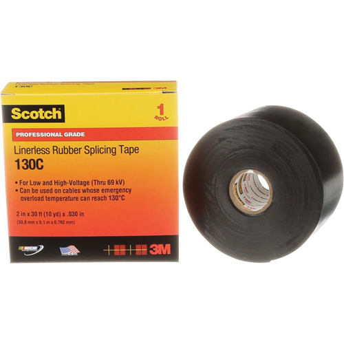 Ruban d'&eacute;pissage sans support en caoutchouc de calibre professionnel Scotch, 50,8 mm (2") la x 9 m (30') lo, 30 mils, Noir Groupe Belzile Dickner