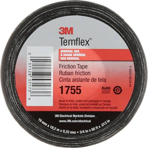 Ruban de chatterton Temflex 1755, 19 mm (3/4") x 18,28 m (60'), Noir Groupe Belzile Dickner