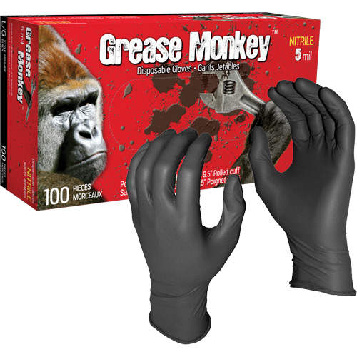 Gants jetables Grease Monkey, Grand, Nitrile, 5 mils, Sans poudre, Noir Groupe Belzile Dickner