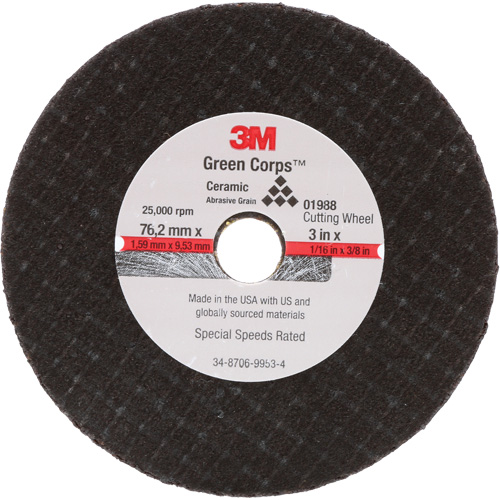 General-Purpose Cut-Off Wheel, 3" x 1/16", 3/8" Arbor, Type 27, Aluminum Oxide, 25000 RPM Groupe Belzile Dickner