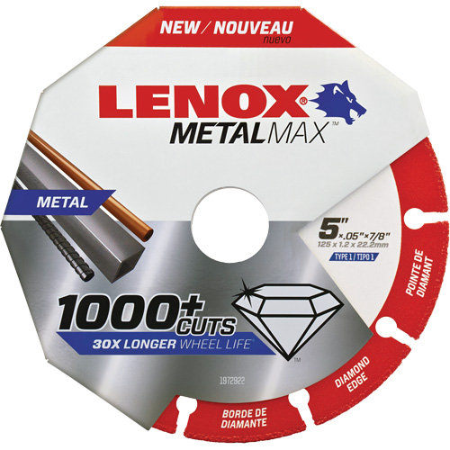 Meule de tronçonnage des m&eacute;taux MetalMax, 5" x 0,05", Arbre de 7/8", Type 1, Losange, 12 200 Tr/min Groupe Belzile Dickner