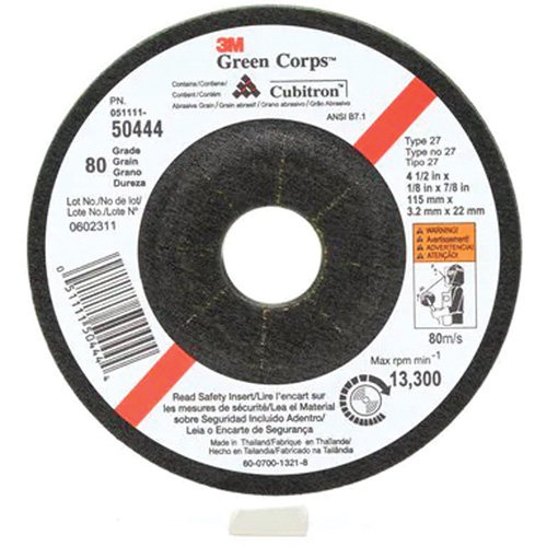 Green Corps Flexible Grinding Wheel, 4-1/2" x 1/8", 7/8" Arbor, Ceramic, Type 27 Groupe Belzile Dickner