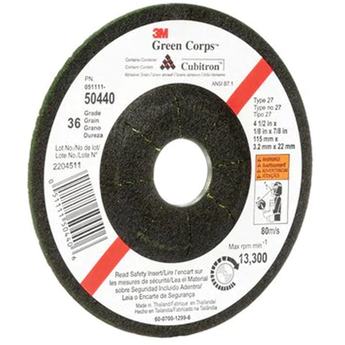 Green Corps Flexible Grinding Wheel, 4-1/2" x 1/8", 7/8" Arbor, Ceramic, Type 27 Groupe Belzile Dickner