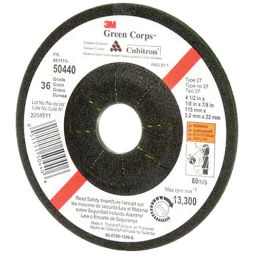 Green Corps Flexible Grinding Wheel, 4-1/2" x 1/8", 7/8" Arbor, Ceramic, Type 27 Groupe Belzile Dickner