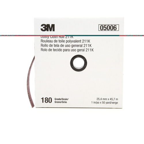 Rouleau de toile abrasive utilitaire 211K, Oxyde d'aluminium, 1" la x 150' lo, Grain 180 Groupe Belzile Dickner