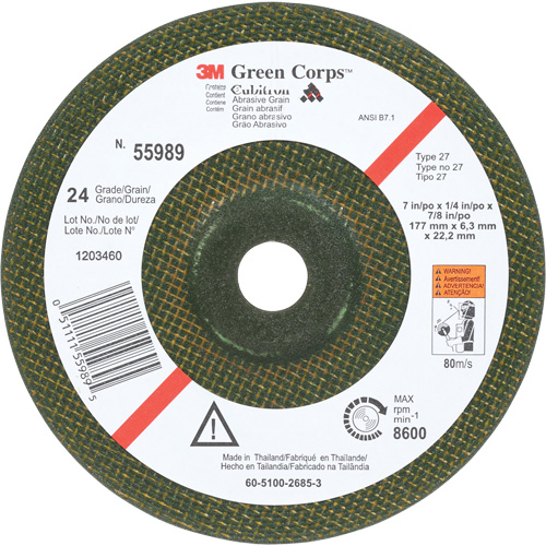 Green Corps Flexible Grinding Wheel, 7" x 1/4", 7/8" Arbor, Ceramic, Type 1 Groupe Belzile Dickner