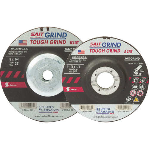 A24T Tough Grind Grinding Wheel, 5" x 1/4", 7/8" Arbor, Aluminum Oxide, Type 27 Groupe Belzile Dickner