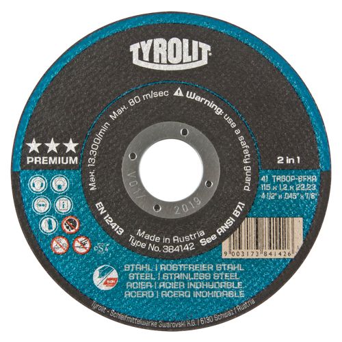 Premium 2 In 1 Thincut Cut-Off Wheel, 4-1/2" x 0.045", 7/8" Arbor, Type 1, Aluminum Oxide, 13300 RPM Groupe Belzile Dickner