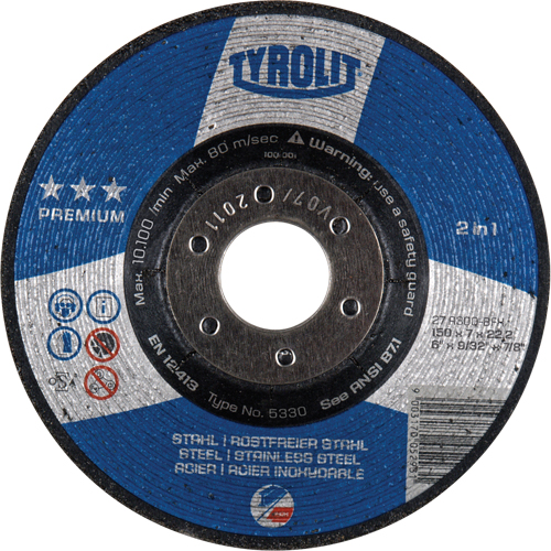 Premium 2-in-1 Grinding Wheel, 6" x 9/32", 7/8" Arbor, Type 27 Groupe Belzile Dickner