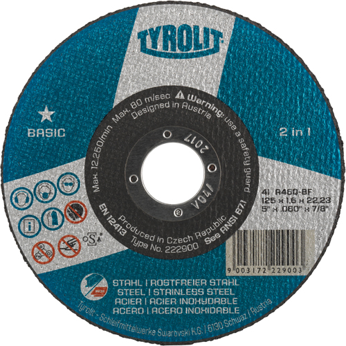 Basic 2 In 1 Cut-Off Wheel, 4-1/2" x 1/16", 7/8" Arbor, Type 1, Aluminum Oxide, 13300 RPM Groupe Belzile Dickner