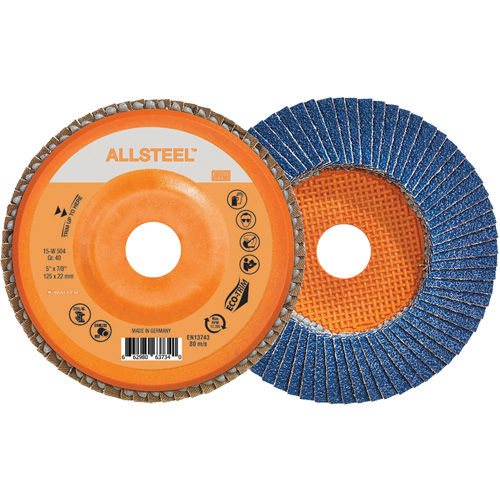 Disque &agrave; lamelles AllSteel, 5" x 7/8", Type 27, Grain 40, Alumine de zirconium Groupe Belzile Dickner