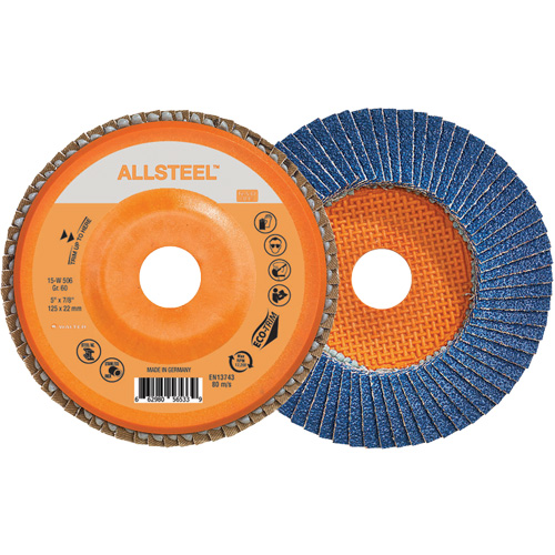 Disque &agrave; lamelles ALLSTEEL, 5" x 7/8", Type 27, Grain 60, Alumine de zirconium Groupe Belzile Dickner