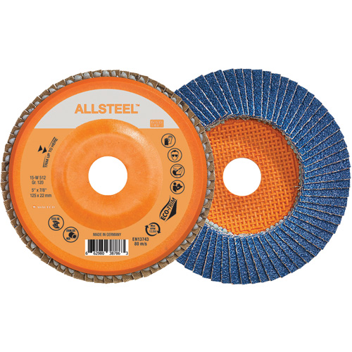 Disque &agrave; lamelles ALLSTEEL, 5" x 7/8", Type 27, Grain 120, Alumine de zirconium Groupe Belzile Dickner