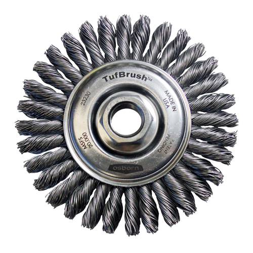 Brosse &agrave; fils nou&eacute;s TufBrush, Dia. 4", Fils 0,02", Arbre 5/8"-11, Acier Groupe Belzile Dickner