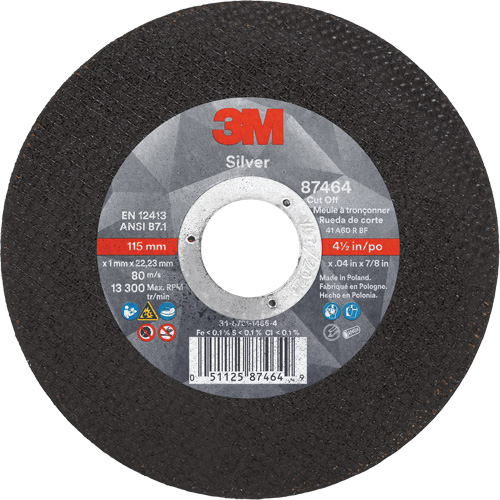 Silver Cut-Off Wheel, 4-1/2" x 0.04", 7/8" Arbor, Type 1, Ceramic, 13300 RPM Groupe Belzile Dickner