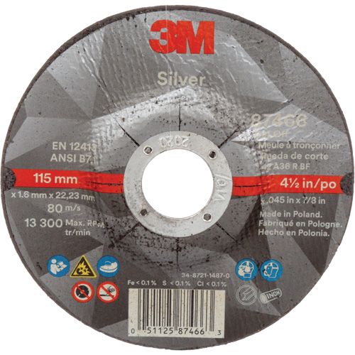 Meule &agrave; tronçonner Silver, 4-1/2" x 0,045", Arbre de 7/8", Type 27, C&eacute;ramique, 13 300 Tr/min Groupe Belzile Dickner