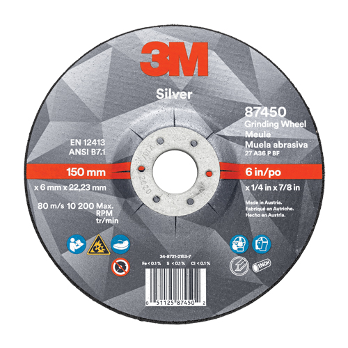 Silver Depressed Centre Grinding Wheel, 4-1/2" x 1/4", 7/8" Arbor, Ceramic, Type 27 Groupe Belzile Dickner