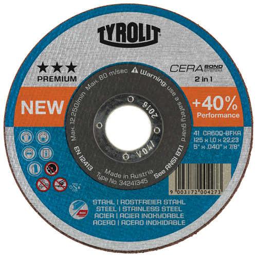 Cerabond Cutting Disc, 5" x 0.045", 7/8" Arbor, Type 1, Ceramic, 12250 RPM Groupe Belzile Dickner