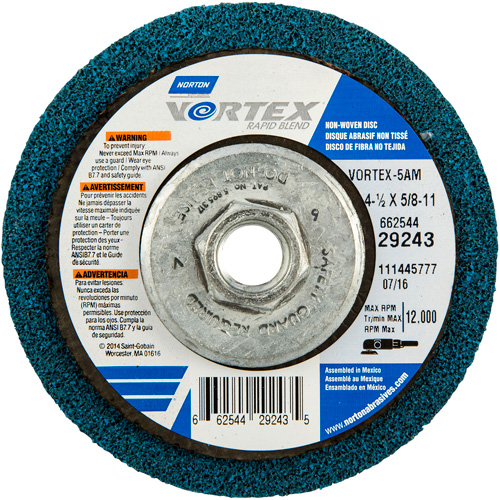 Meule abrasive non tiss&eacute;e &agrave; moyeu d&eacute;port&eacute; Vortez Rapid Blend, 4-1/2" dia., Grain 100-120, Oxyde d'aluminium Groupe Belzile Dickner