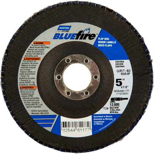 Disque &agrave; lamelles BlueFire, 5" x 7/8", Type 29, Grain 36, Alumine de zirconium Groupe Belzile Dickner