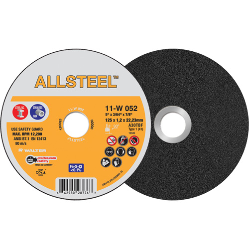 ALLSTEEL Cut-Off Wheel, 5" x 3/64", 7/8" Arbor, Type 1, Aluminum Oxide, 12250 RPM Groupe Belzile Dickner