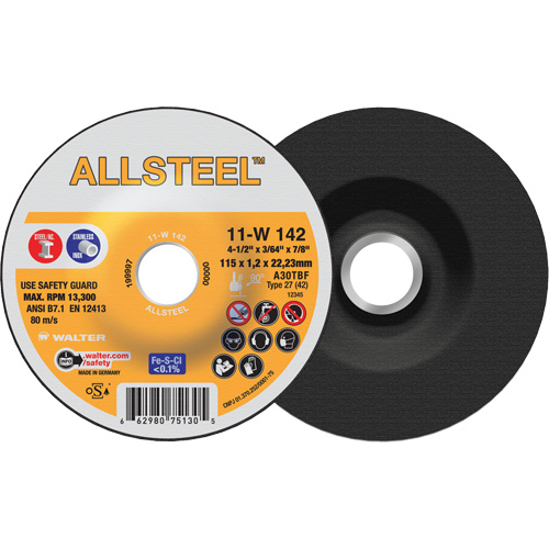 AllSteel Cut-Off Wheel, 4-1/2" x 3/64", 7/8" Arbor, Type 27, Aluminum Oxide, 13300 RPM Groupe Belzile Dickner