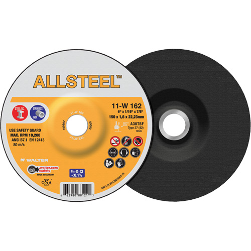 ALLSTEEL Cut-Off Wheel, 6" x 1/16", 7/8" Arbor, Type 27, Aluminum Oxide, 10200 RPM Groupe Belzile Dickner