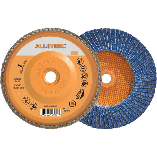 Disque &agrave; lamelles AllSteel, 5" x 5/8"-11, Type 27, Grain 80, Alumine de zirconium Groupe Belzile Dickner