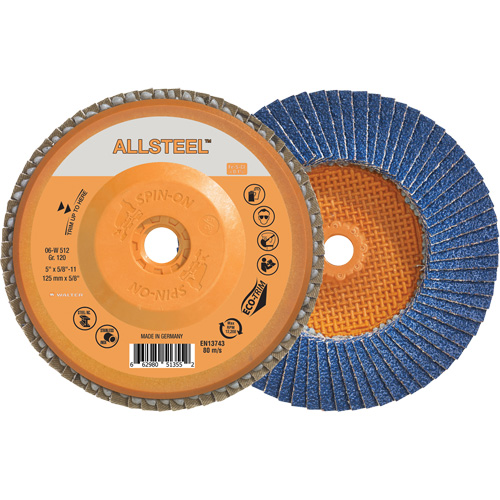 Disque &agrave; lamelles AllSteel, 5" x 5/8"-11, Type 27, Grain 120, Alumine de zirconium Groupe Belzile Dickner
