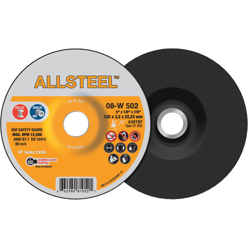 AllSteel Grinding Wheel, 5" x 1/8", 7/8" Arbor, Aluminum Oxide, Type 27 Groupe Belzile Dickner