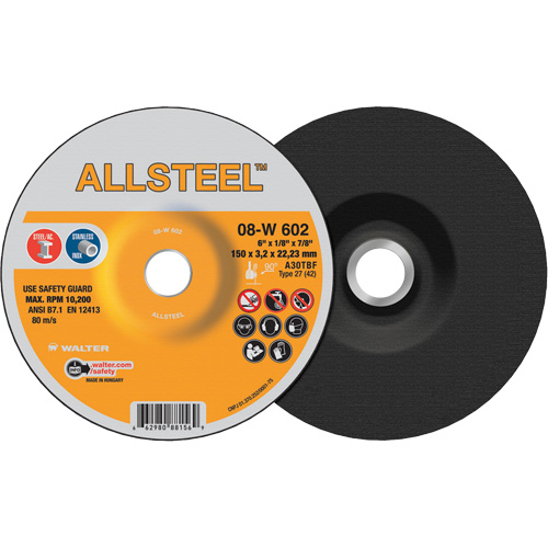 AllSteel Grinding Wheel, 6" x 1/8", 7/8" Arbor, Aluminum Oxide, Type 27 Groupe Belzile Dickner