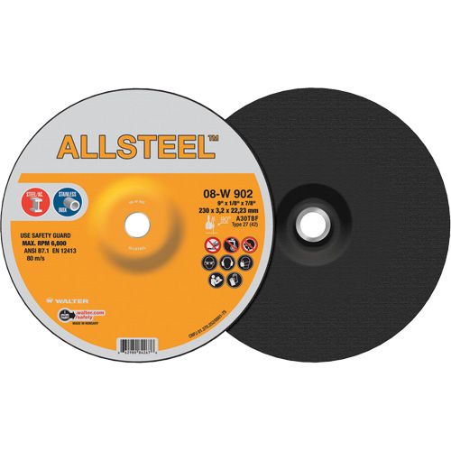 ALLSTEEL Grinding Wheel, 9" x 1/8", 7/8" Arbor, Aluminum Oxide, Type 27 Groupe Belzile Dickner