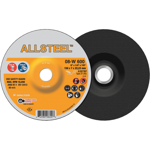 AllSteel Grinding Wheel, 6" x 1/4", 7/8" Arbor, Aluminum Oxide, Type 27 Groupe Belzile Dickner