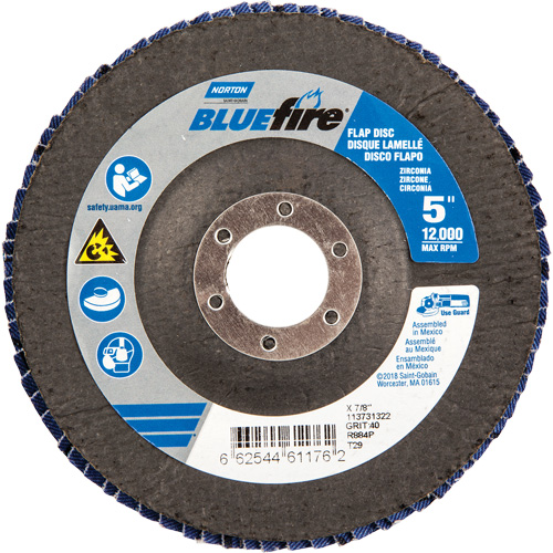 Bluefire Flap Disc, 5" x 7/8", Type 29, 40 Grit, Zirconia Alumina Groupe Belzile Dickner