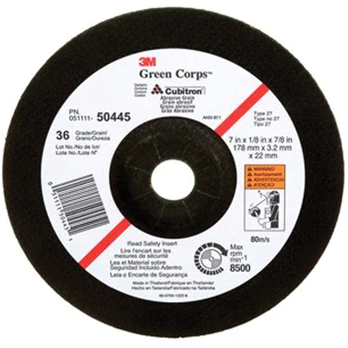 Green Corps Depressed Centre Wheel, 7" x 1/8", 7/8" Arbor, Ceramic, Type 27 Groupe Belzile Dickner
