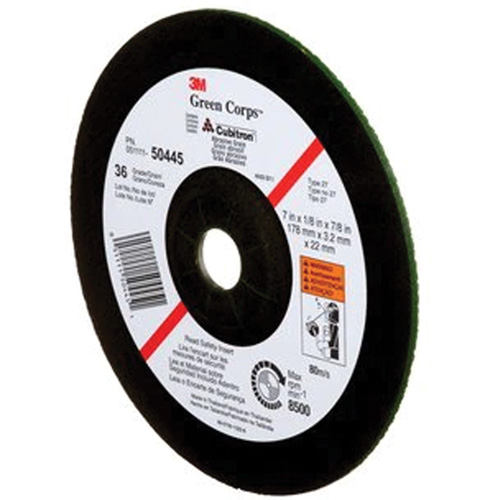 Green Corps Depressed Centre Wheel, 7" x 1/8", 7/8" Arbor, Ceramic, Type 27 Groupe Belzile Dickner