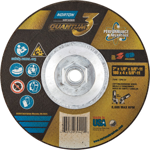 Quantum3 Grinding & Cutting Wheel, 7" x 1/8", 5/8"-11 Arbor, Type 27, 24 Grit, Ceramic Alumina Groupe Belzile Dickner