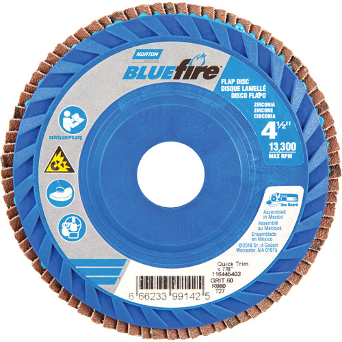 BlueFire&reg; Medium Grade Flap Disc, 4-1/2" x 7/8", Type 27, 60 Grit, Zirconia Alumina Groupe Belzile Dickner