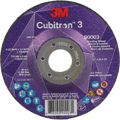 Cubitron 3 Depressed Centre Grinding Wheel, 4-1/2" x 1/4", 7/8" Arbor, Ceramic, Type T27 Groupe Belzile Dickner