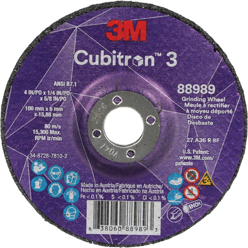 Cubitron 3 Depressed Centre Grinding Wheel, 4" x 1/4", 5/8" Arbor, Ceramic, Type T27 Groupe Belzile Dickner
