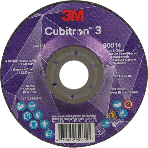 Cubitron 3 Cut & Grind Wheel, 4-1/2" x 5/32", 7/8" Arbor, Type T27, 36+ Grit, Ceramic Groupe Belzile Dickner