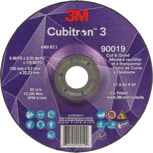 Meule &agrave; couper & tronçonner Cubitron 3, 6" x 5/32", Arbre de 7/8", Type T27, Grain de 36+, C&eacute;ramique Groupe Belzile Dickner