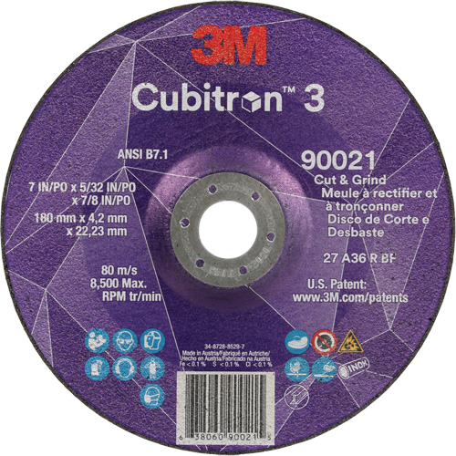 Meule &agrave; couper & tronçonner Cubitron 3, 7" x 5/32", Arbre de 7/8", Type T27, Grain de 36+, C&eacute;ramique Groupe Belzile Dickner