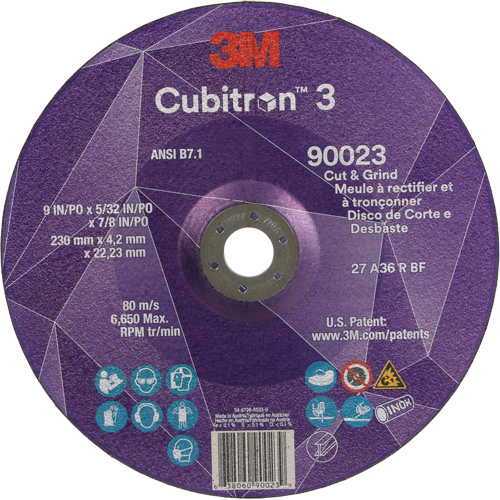 Meule &agrave; couper & tronçonner Cubitron 3, 9" x 5/32", Arbre de 7/8", Type T27, Grain de 36+, C&eacute;ramique Groupe Belzile Dickner