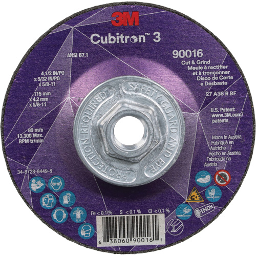 Cubitron 3 Cut & Grind Wheel, 4-1/2" x 5/32", 5/8"-11 Arbor, Type T27, 36+ Grit, Ceramic Groupe Belzile Dickner
