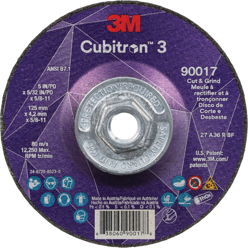 Cubitron 3 Cut & Grind Wheel, 5" x 5/32", 5/8"-11 Arbor, Type T27, 36+ Grit, Ceramic Groupe Belzile Dickner