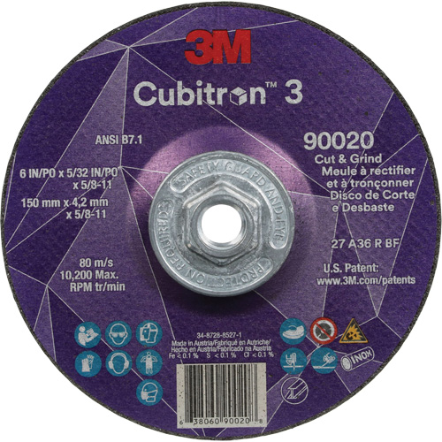 Cubitron 3 Cut & Grind Wheel, 6" x 5/32", 5/8"-11 Arbor, Type T27, 36+ Grit, Ceramic Groupe Belzile Dickner
