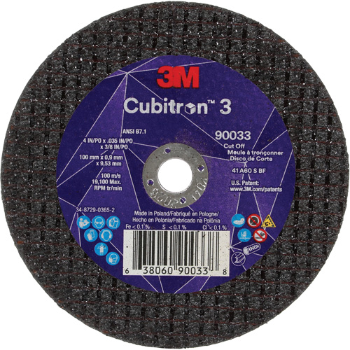 Meule &agrave; tronçonner Cubitron 3, 4" x 0,035", Arbre de 3/8", Type T1, C&eacute;ramique, 21000 Tr/min Groupe Belzile Dickner